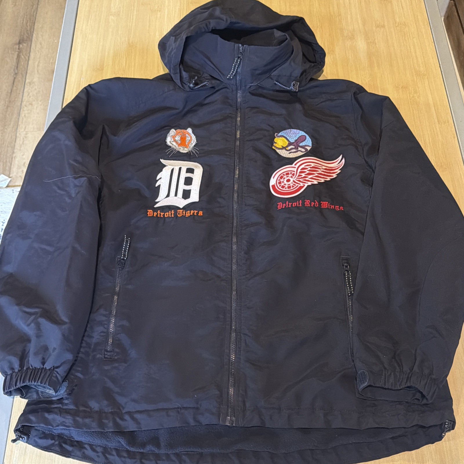 Custom Lands End Detroit Red Wings & Detroit Tigers Full Zip Jacket Size Large