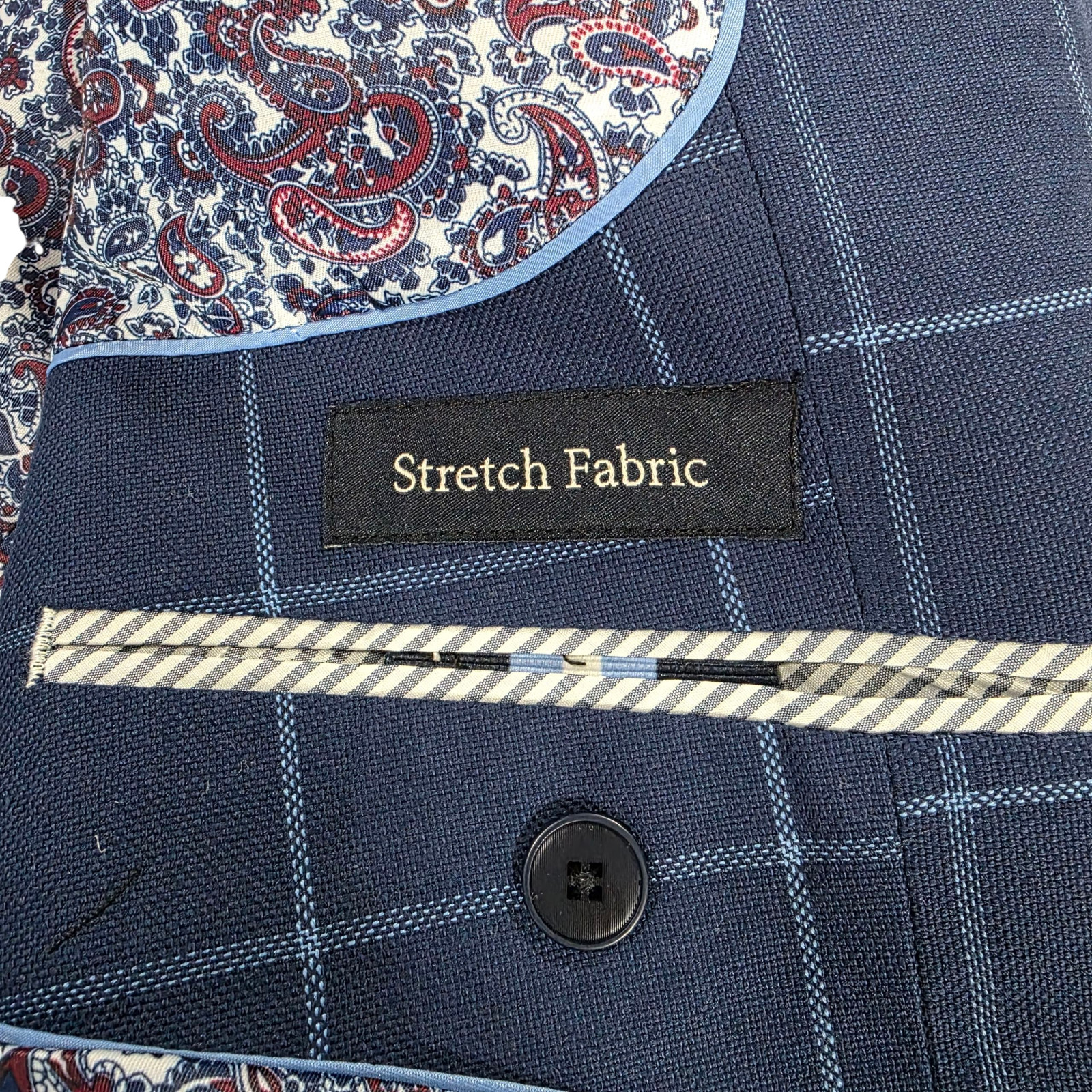 NWT TailorByrd Blazer Jacket Mens Navy Windowpane Size 38R Notch Lapel Collar