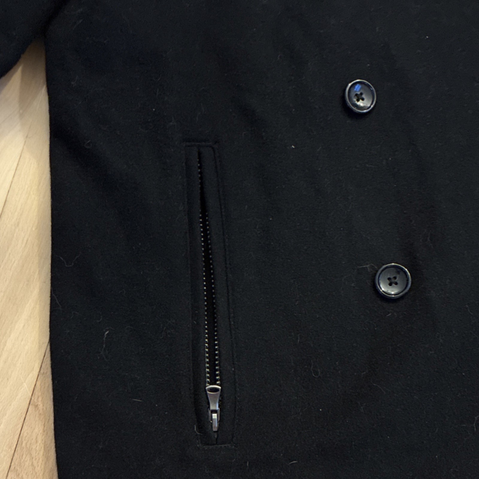 London Fog Men’s Black Pea Coat Button Zipper Accents Mid-Length Size M Winter