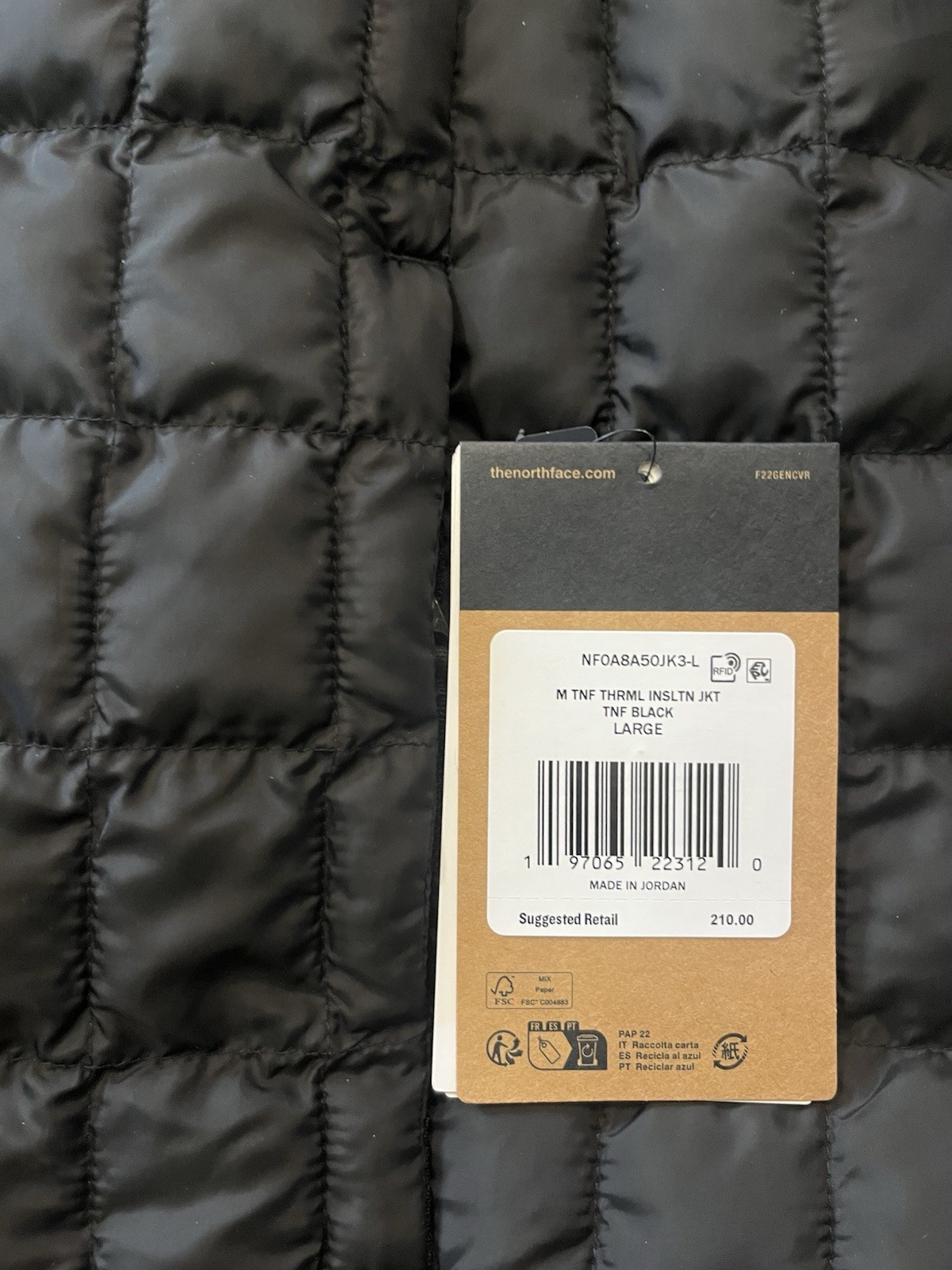 The North Face Men’s Thermoball Insulated Full Zip Large Jacket Black BNWT $230