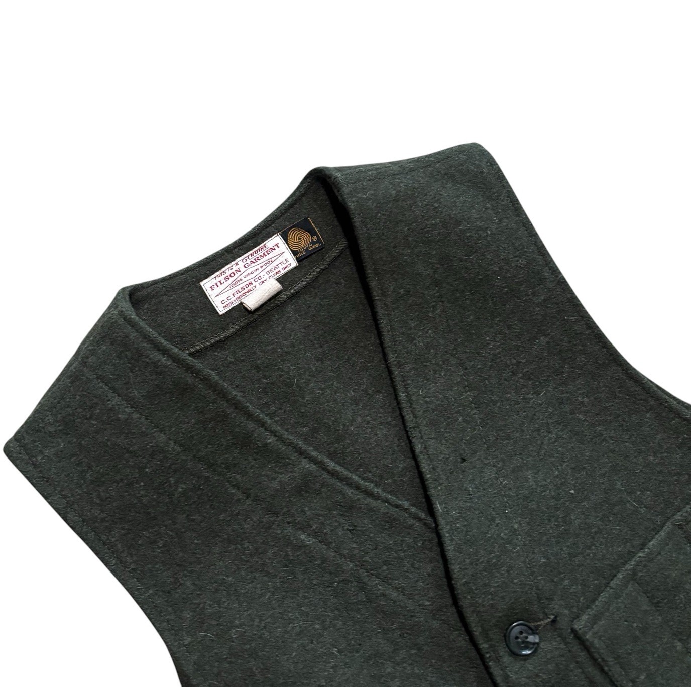 Vintage CC Filson Garment Mackinaw Wool Vest Men’s Size 40 In Forest Green
