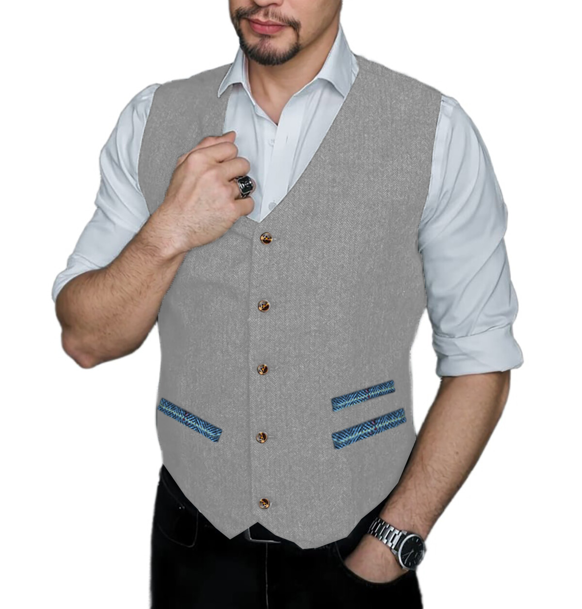 Herringbone Mens Suits Vest Tweed Waistcoat Wool Waistcoat Vintage Retro Hunting