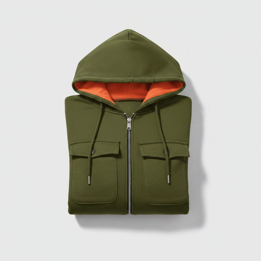 Retro Workware Hooded Sweatshirt Men’s Zipper Solid-Color Warm Sports