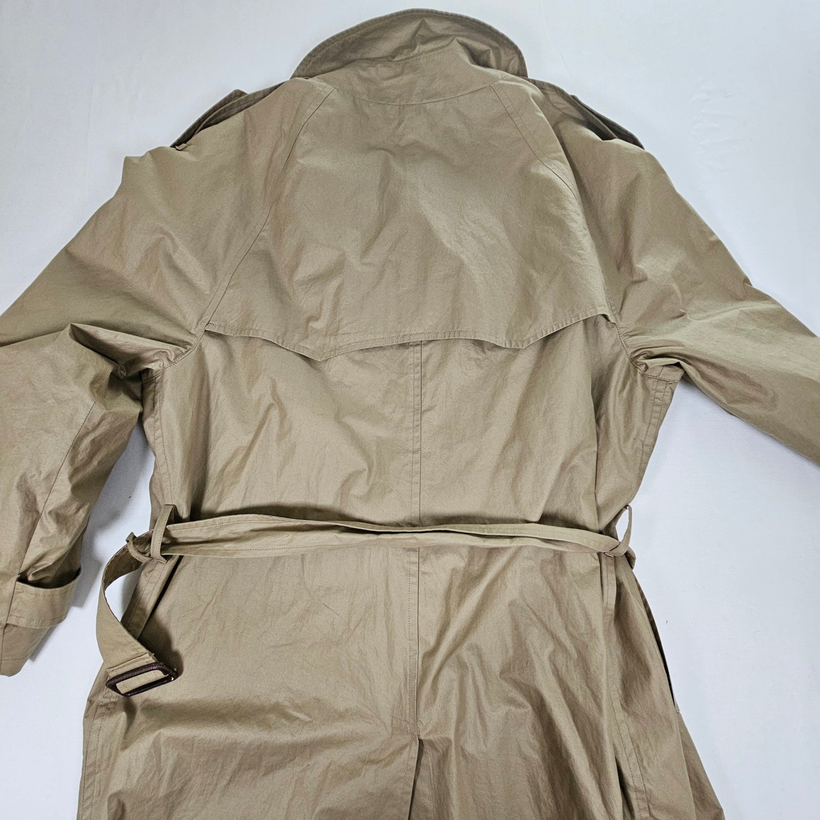 Stanley Blacker Mens Khaki Double Breasted Trench Coat Belted Made in USA 42 Lg