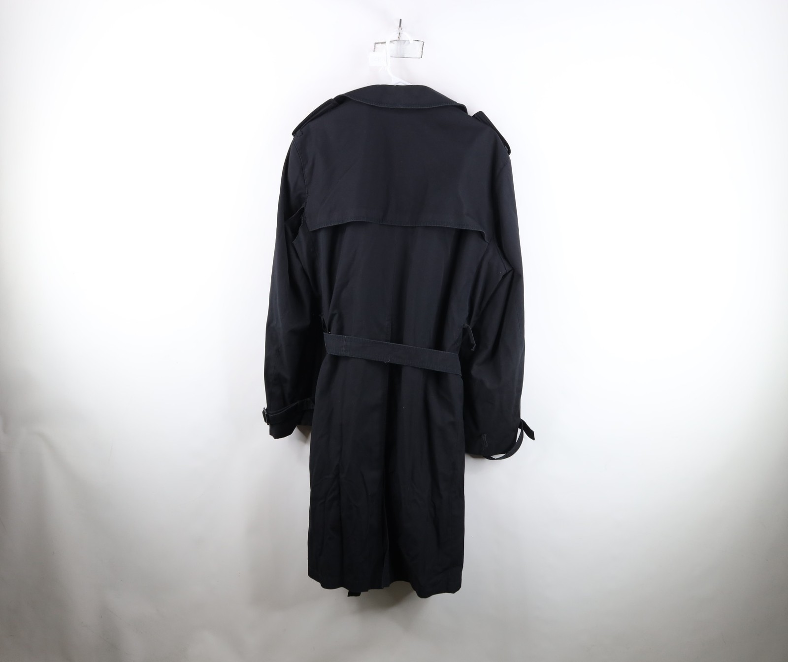 Vintage 70s Streetwear Mens 44R Distressed Belted Trench Coat Jacket Black