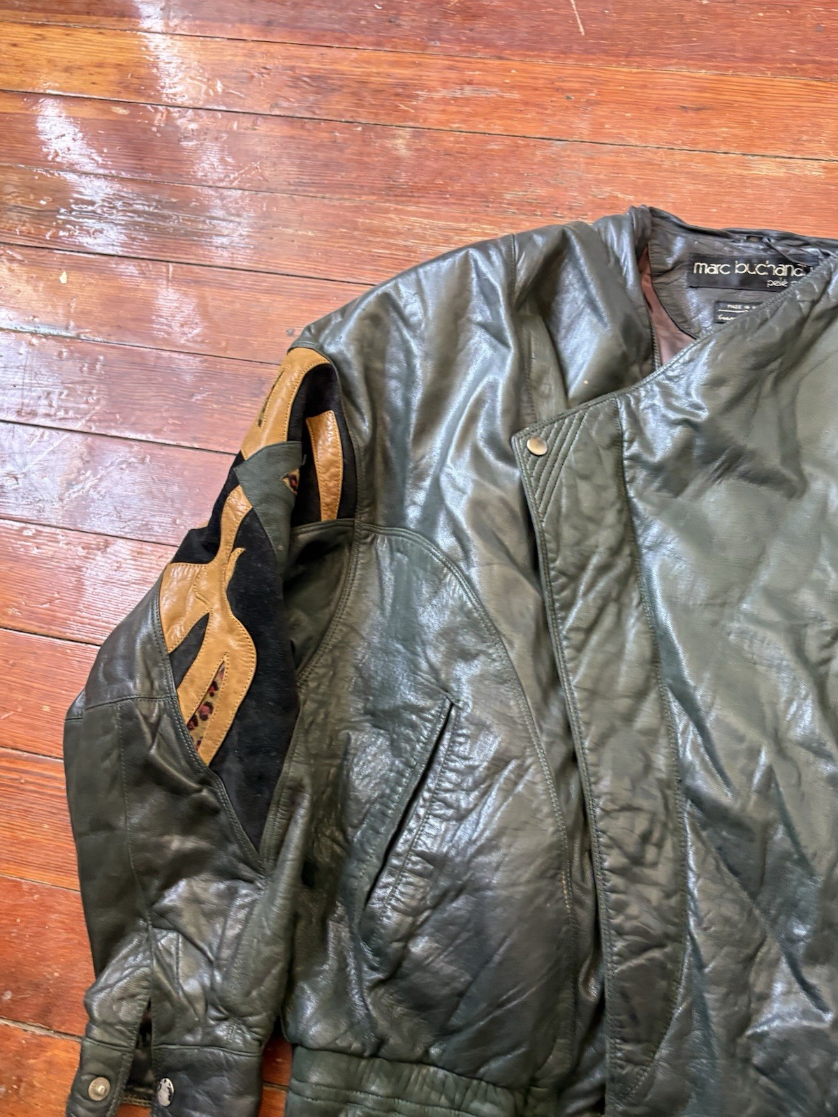 Pelle Pelle Leather Jacket by Marc Buchanan Size 40 Vintage 90s Rare Green READ