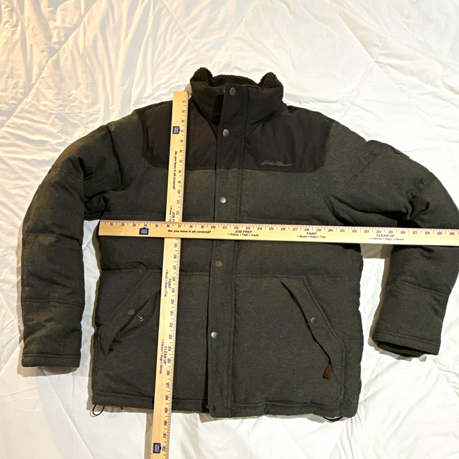 Eddie Bauer Men’s L Gray/Black Down Insulated Puffer Jacket Full Zip Snap