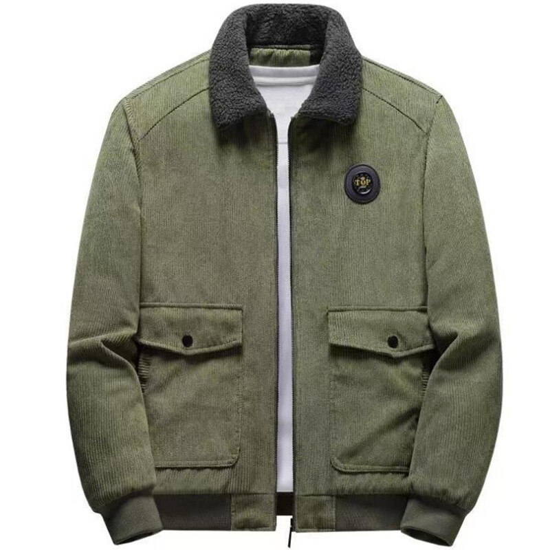 Mens Corduroy Coat Fleece Jacket Overcoat Pockets Warm Thicken Outerwear Outdoor