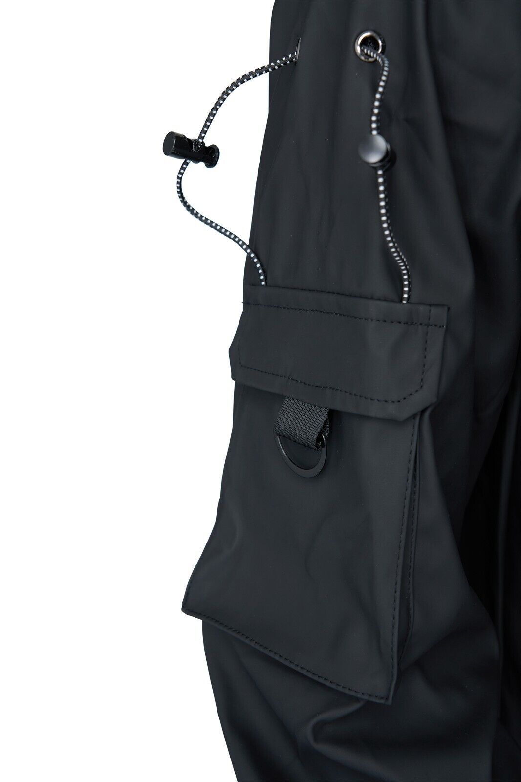 Niepce Black Leather Tactical Jacket Streetwear Techwear Coat with Hoodie
