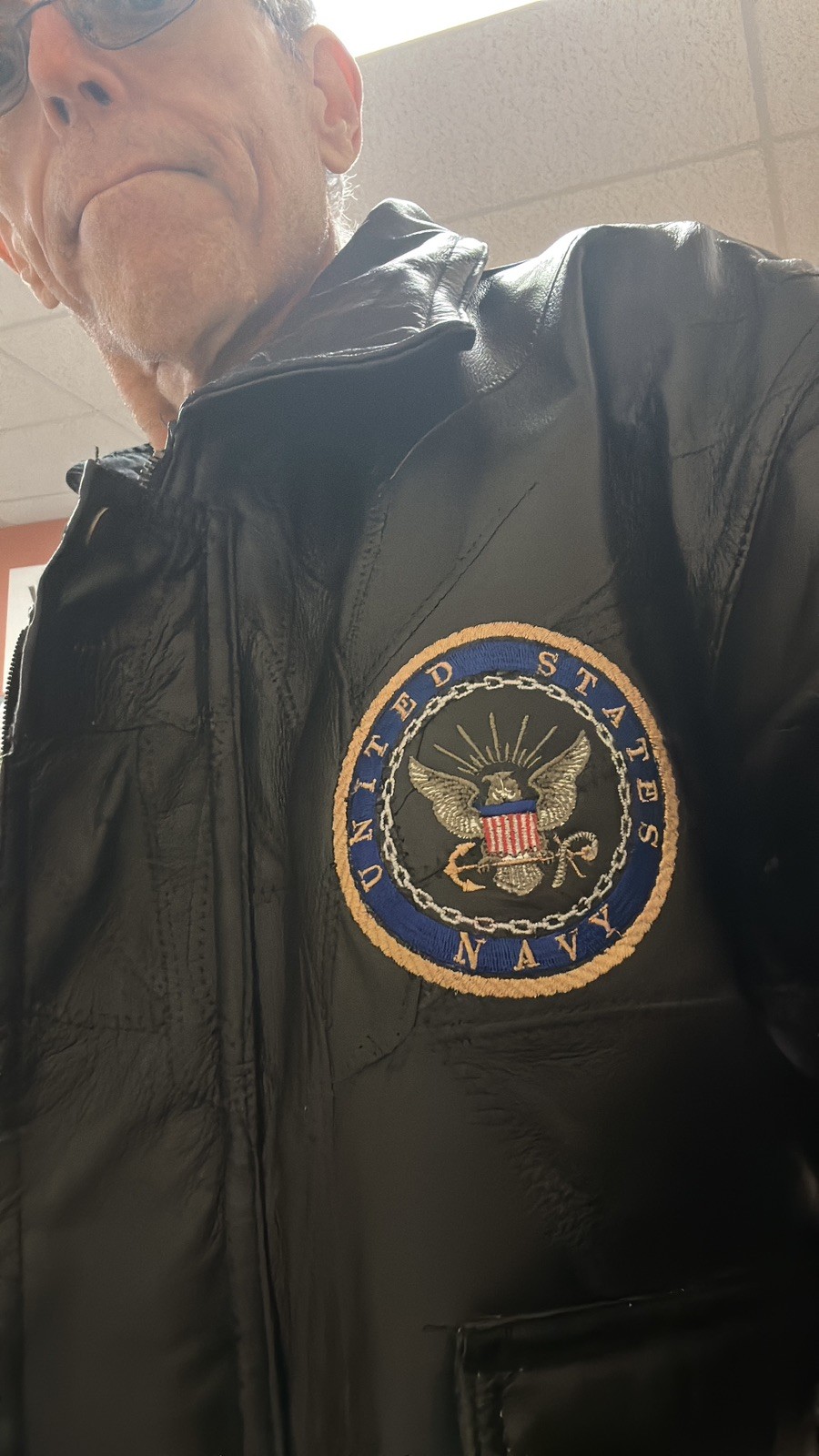 United States Navy Military Leather Jacket Size Large