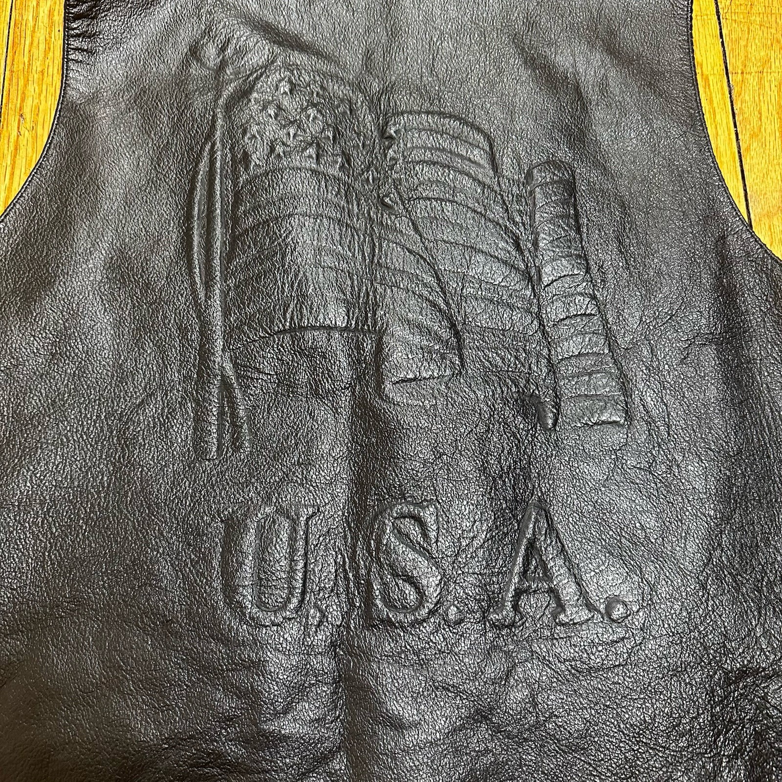 Vintage Mas Leather Men’s Vest XL Motorcycle Leather USA Flag Side Laces Biker