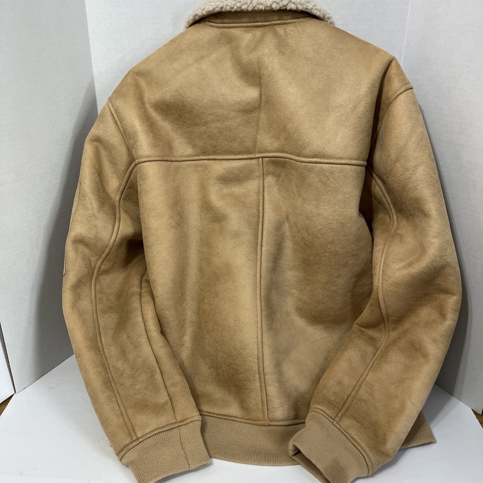 Men’s Large Sherpa Collar Faux Suede Bomber Jacket Full Zip Casual Western Coat