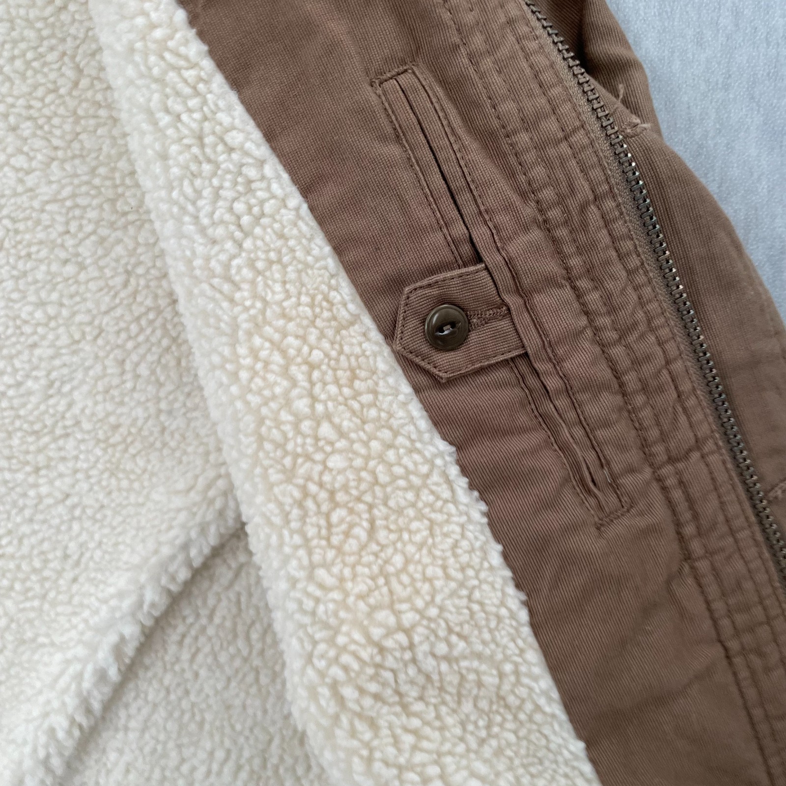 Flint and Tinder Jacket Adult Medium Brown Sherpa Fleece Deck Military Bomber M