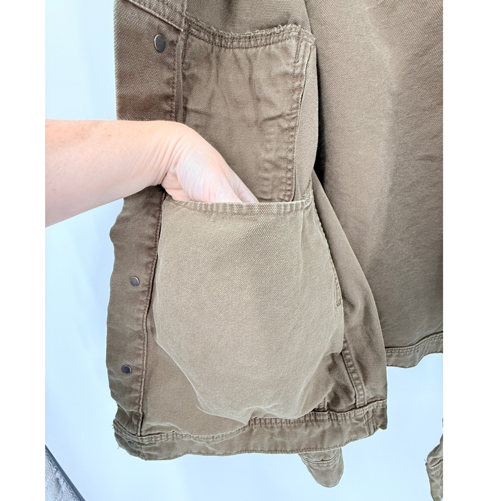 Banana Republic Trucker Jacket Mens sz L Brown Chore Utility Canvas Cotton