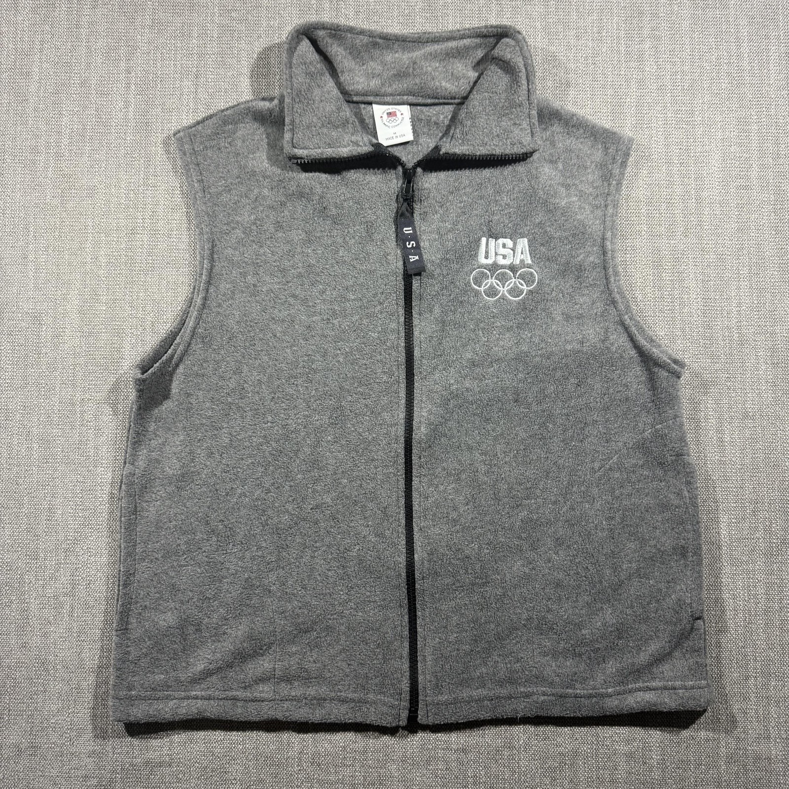 United States Olympic Committee Vest Mens Medium Gray Fleece Full Zip USA Logo