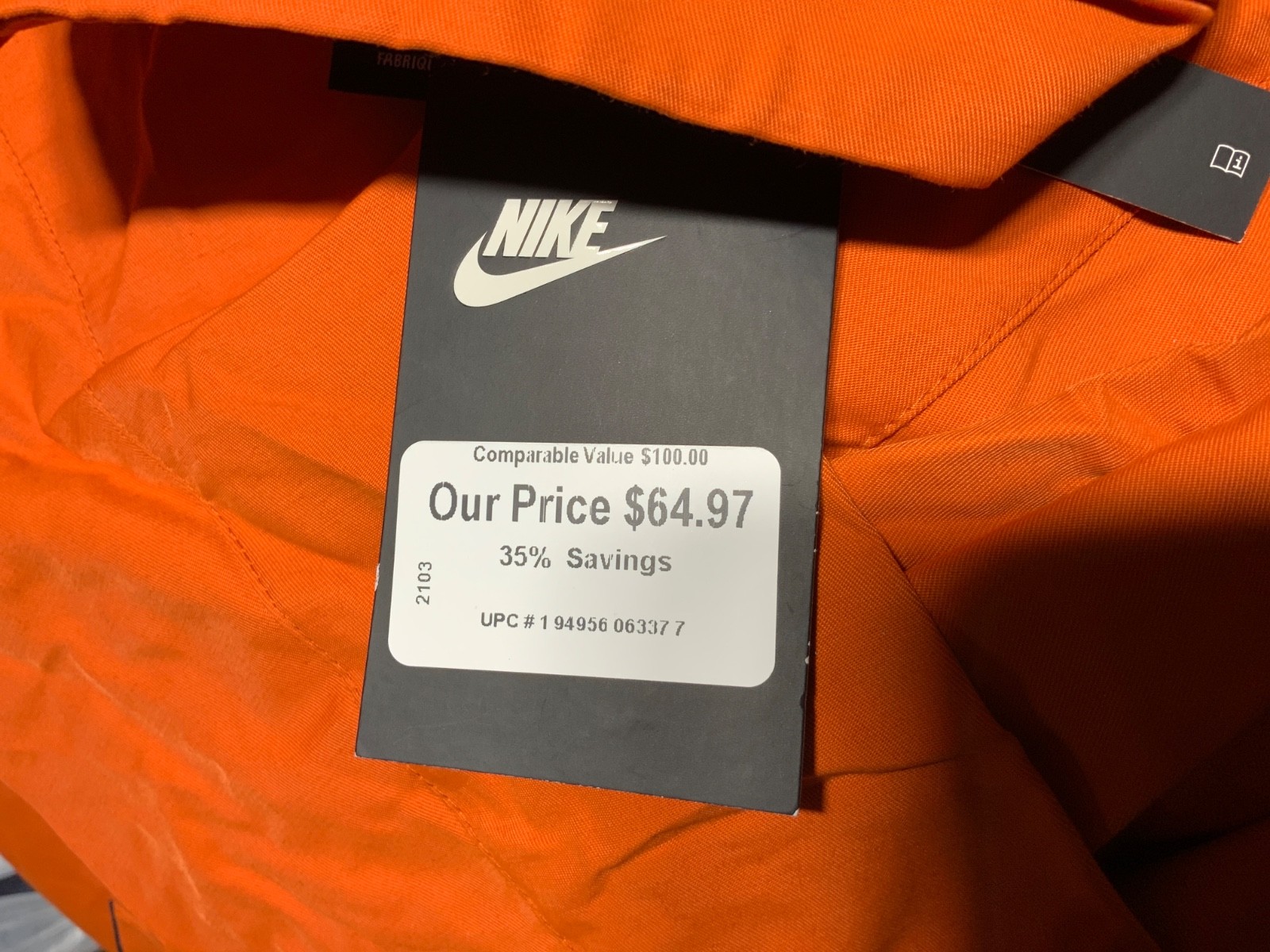 Nike Mens Orange M65 Zip Button Jacket New With Tags Large