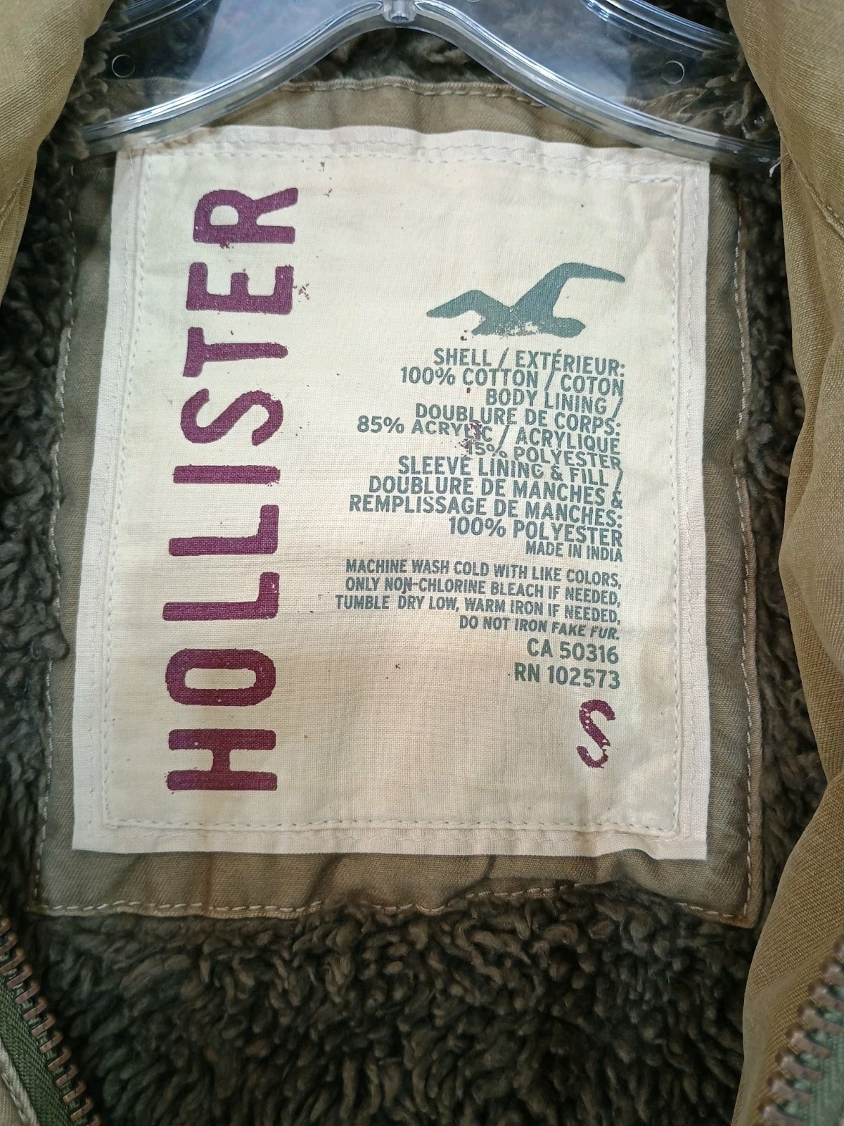 Vtg Hollister Military Field Jacket Mens Sz S Sherpa Lined Bomber Brown Y2K