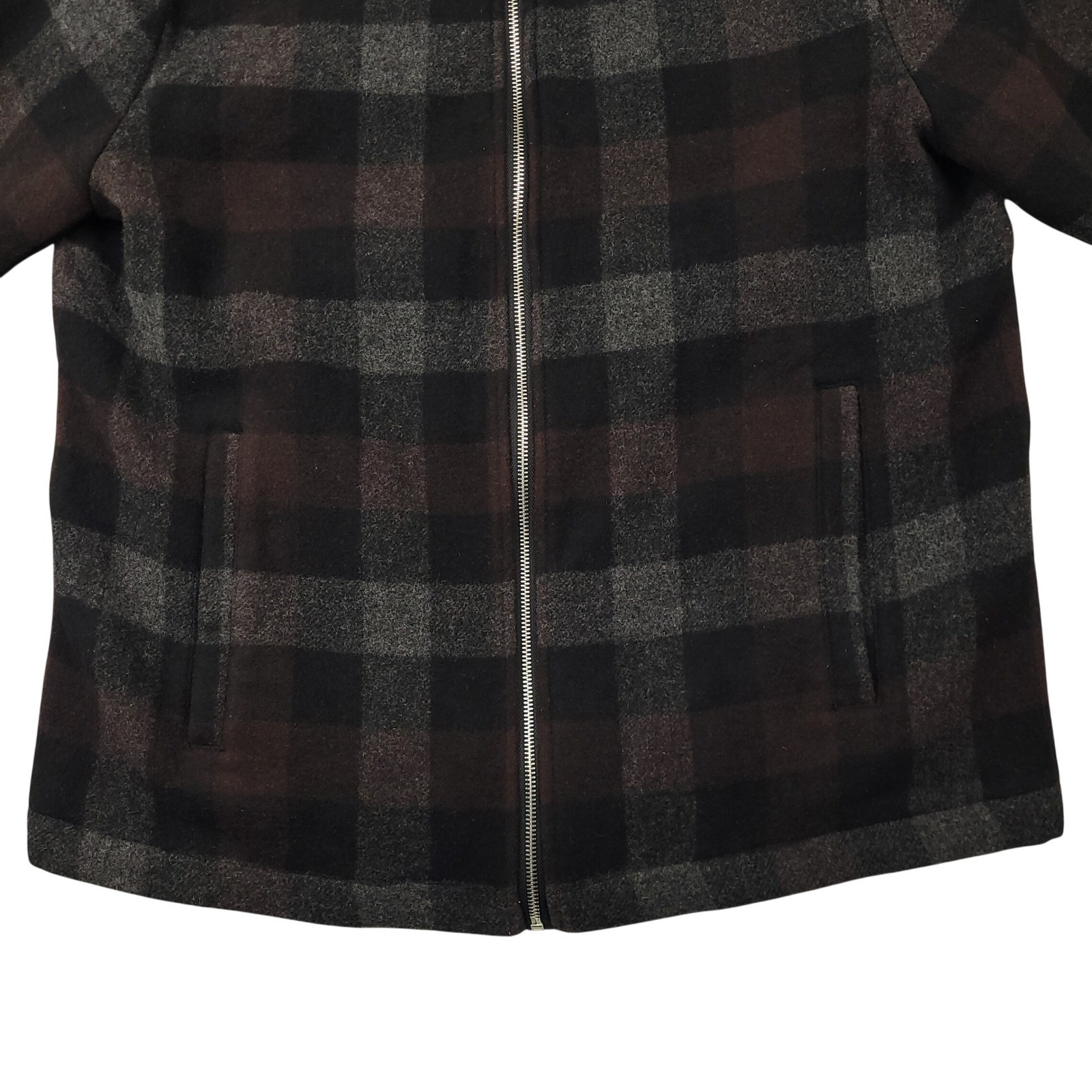 Magaschoni Wool Blend Plaid Full Zip Jacket Mens Large Malbec Combo Quiet Luxury
