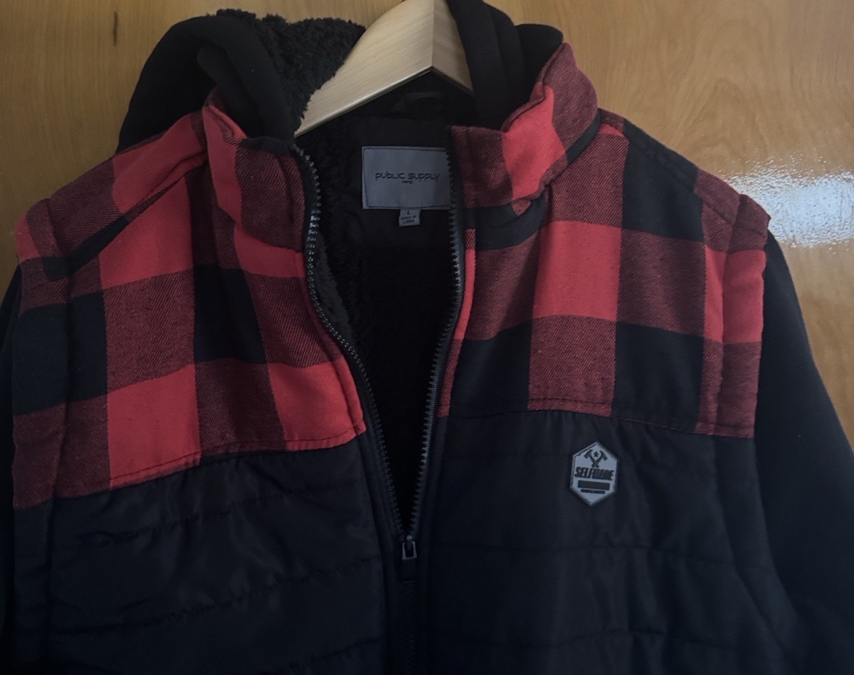 Black Puffer Jacket Mens Large Fleece Sherpa Public Supply