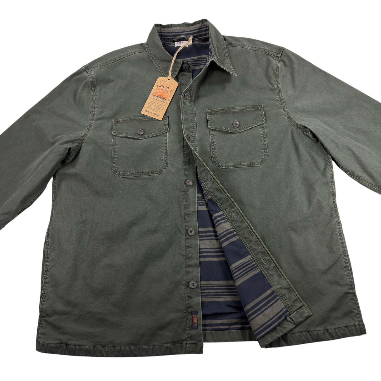 Faherty Lakeside CPO Canvas Jacket Mens XL Insulated Organic Cotton Green $248
