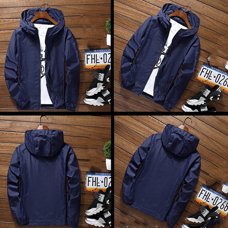 Mens Outwear Lightweight Windbreaker Waterproof Rain Jacket Hooded Breathable