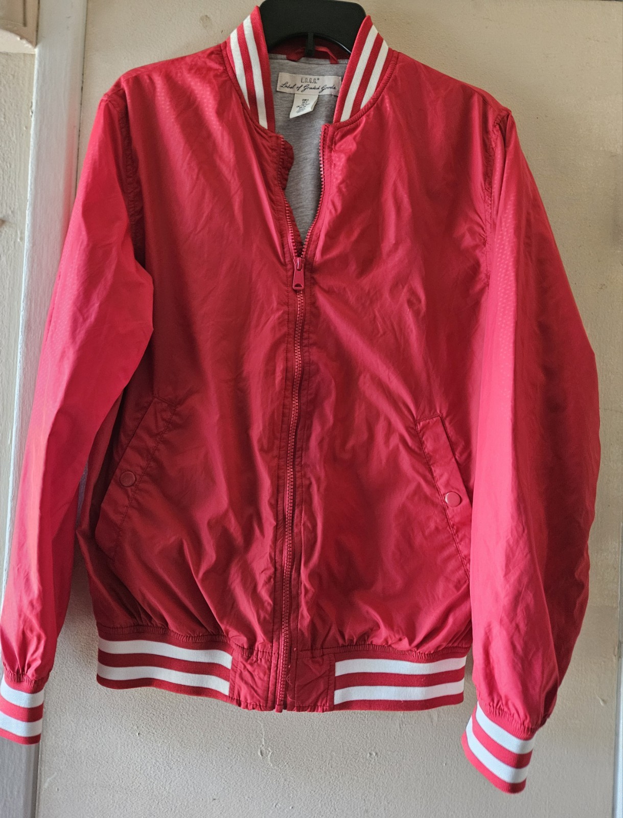 H&M Men’s Red Bomber Jacket Full Zip Pockets Band Collar Size S