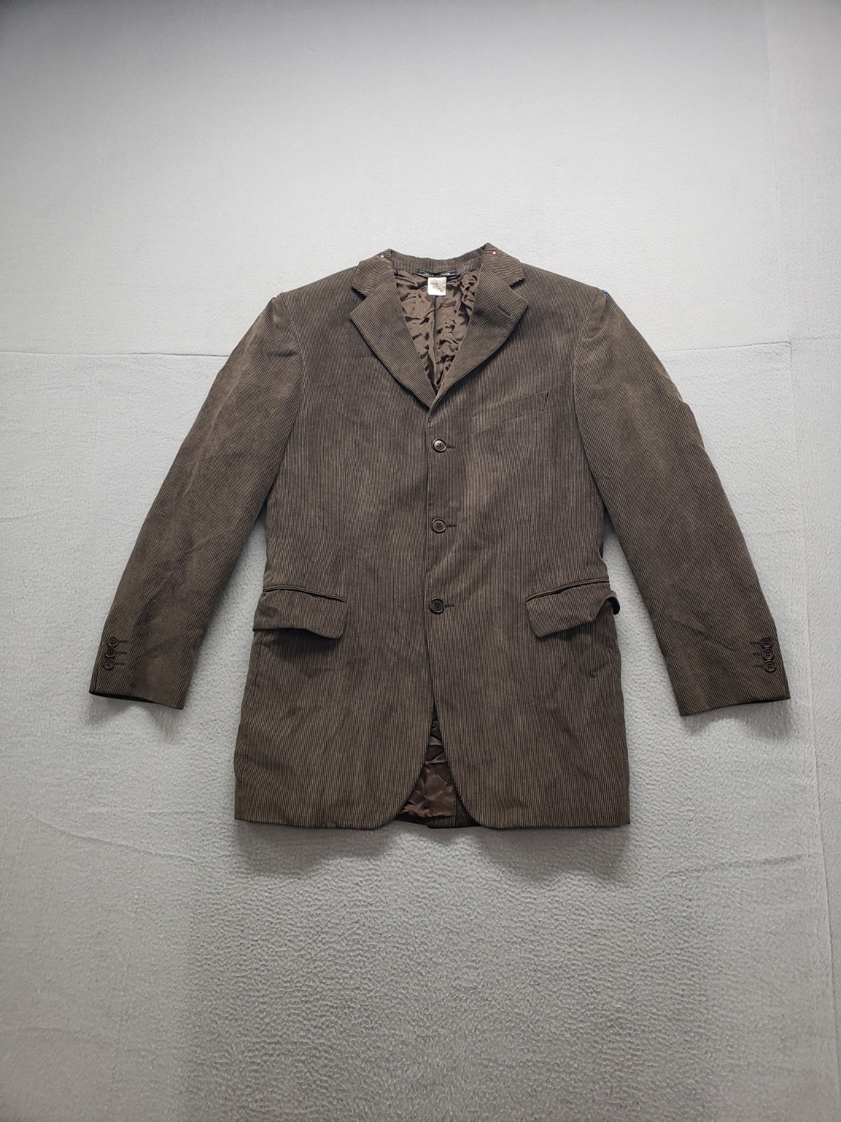 Krizia Uomo Men Blazer Jacket 52 Brown Herringbone Single Breasted Classic Fit