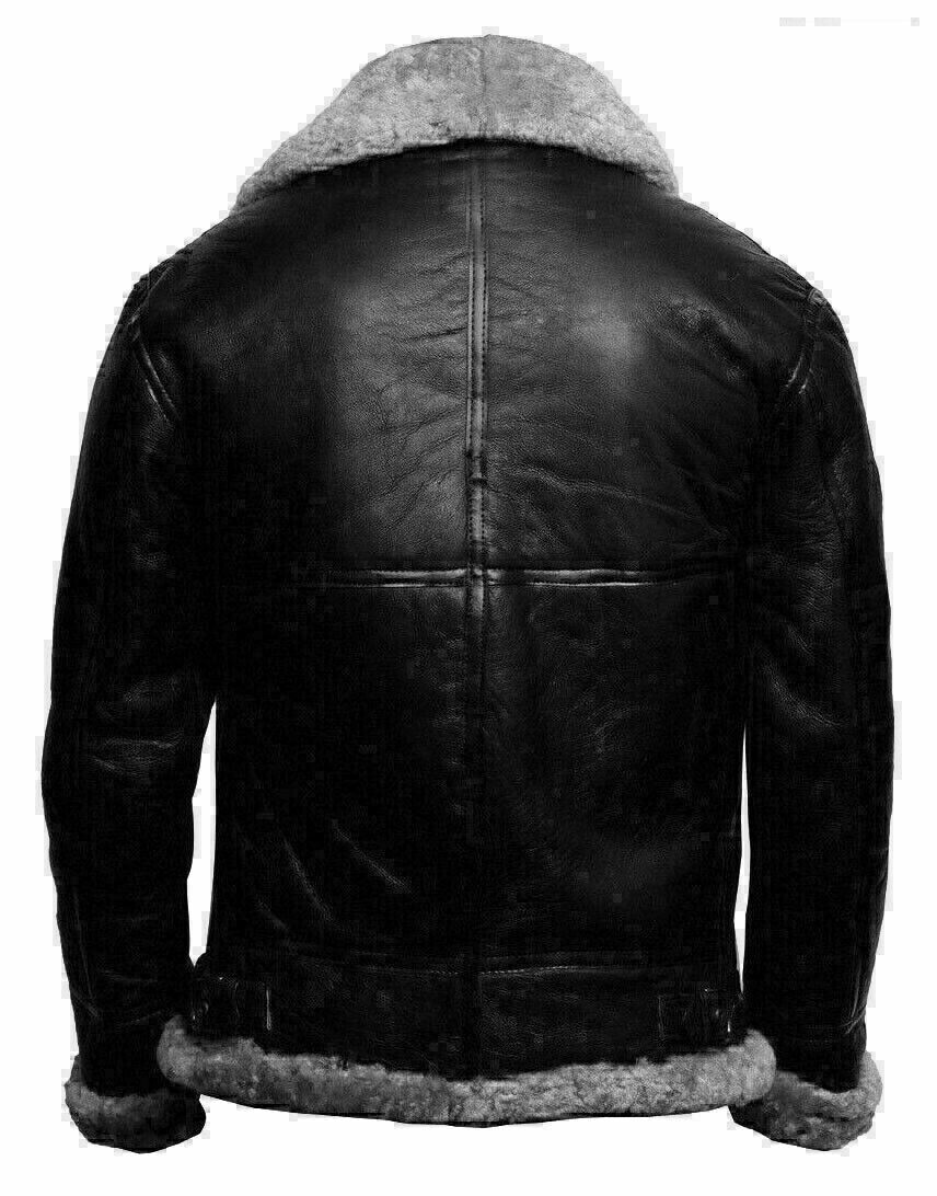 Mens RAF Aviator Bomber Sheepskin Fur Shearling Leather Jacket Pilot Flying Coat