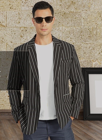t14 Mens Black White Striped Lapel Collar Blazer Jacket Casual Coats Jackets 2XL