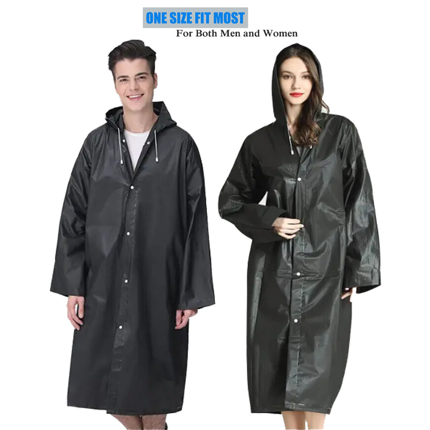 Men Black Waterproof Long Raincoat Rain Coat Hooded Trench Jacket Outdoor Hiking