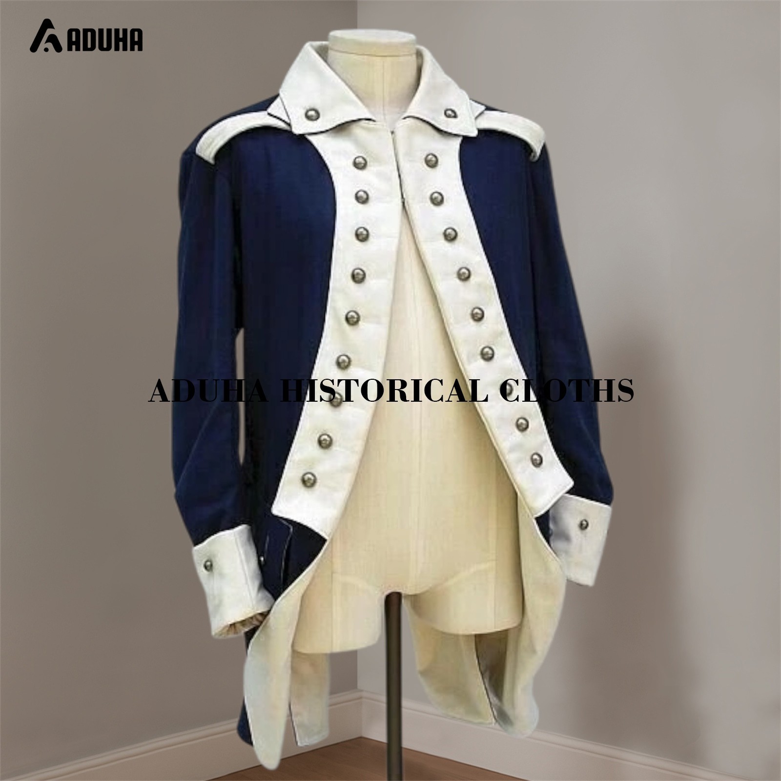 New Men’s Historical Navy Blue Wool coat, Handmade Costumes Jacket,