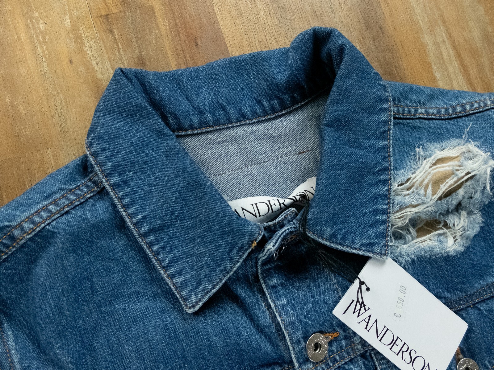 (NO CUSTOMS TAX) JW ANDERSON blue classic fit distressed denim jacket Medium NWT