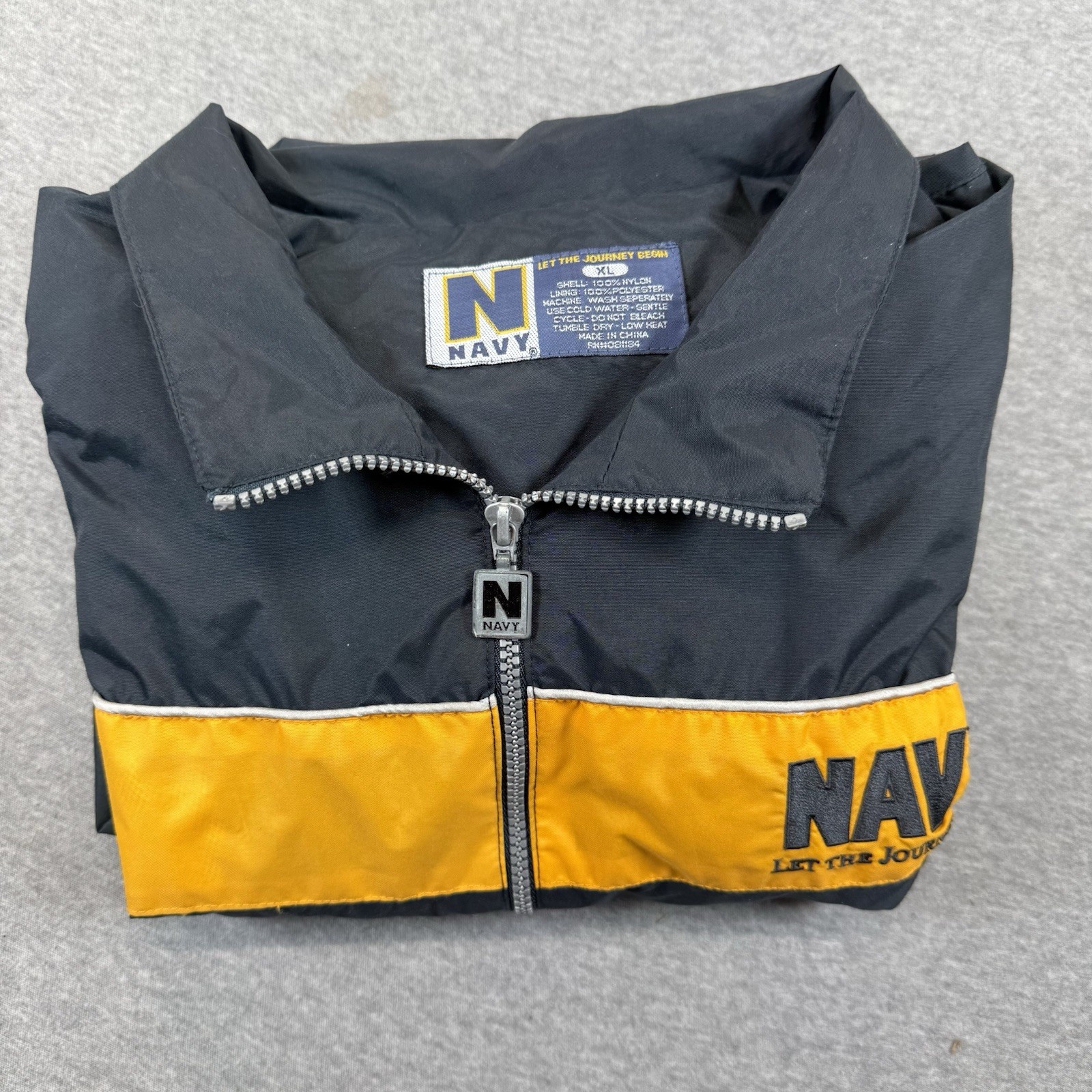 Vintage US NAVY Windbreaker Men’s XL Black Gold Nylon United States Navy Zip Up