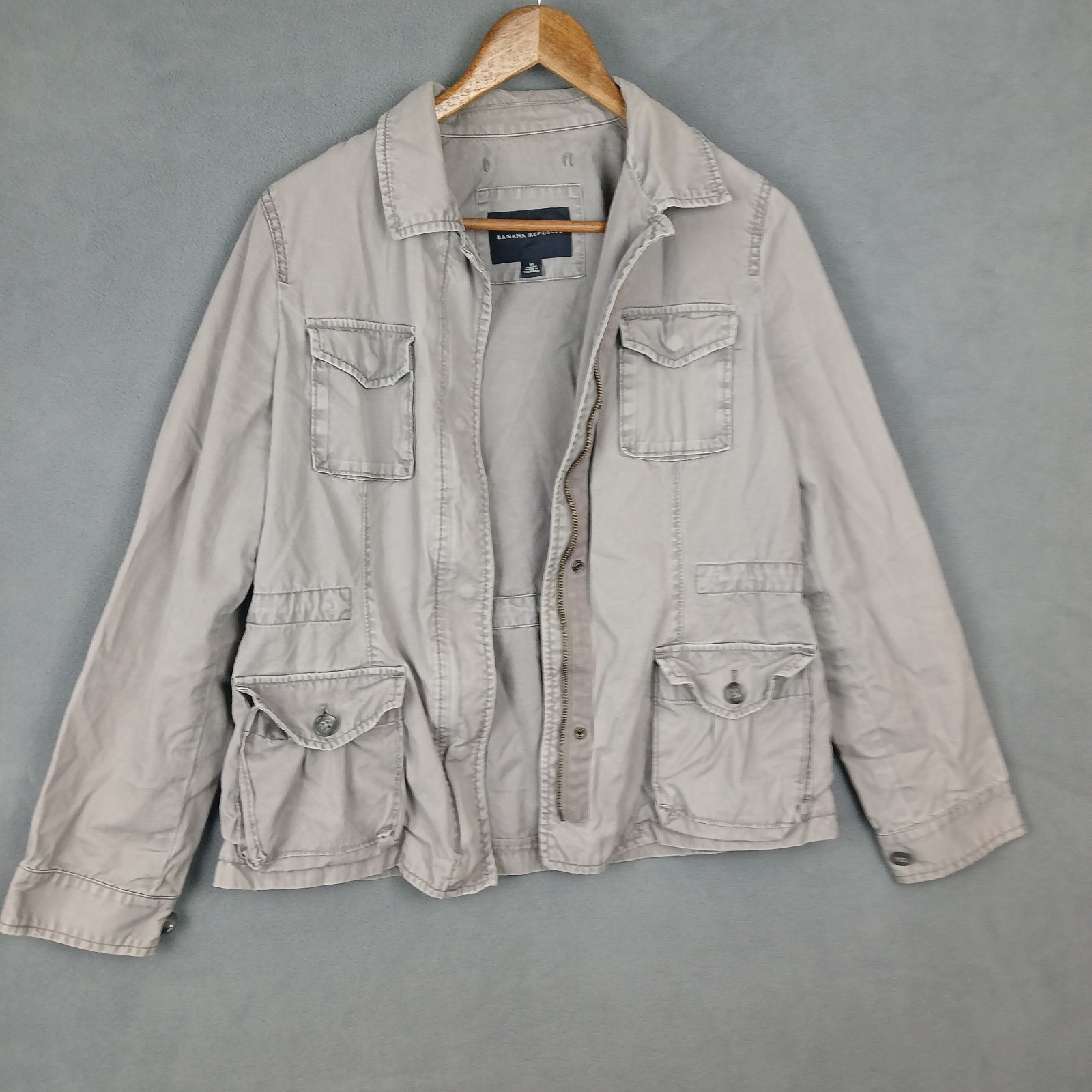 Banana Republic Utility Jacket Mens Medium Gray Cotton Full Zip Spread Collar