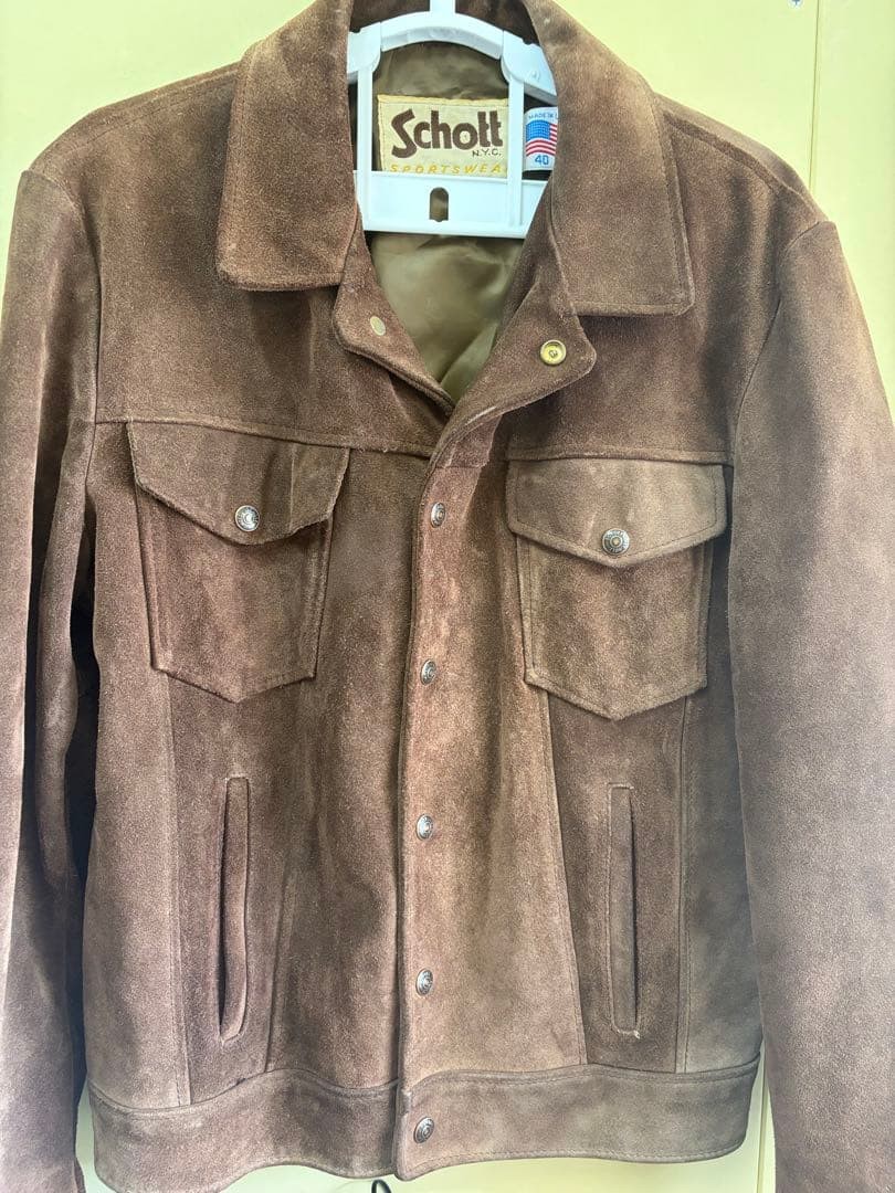 Schott N.Y.C Suede Leather Jacket Blouson Coat Men 40 Brown
