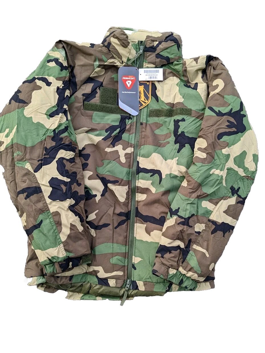 US Army Military Cold Weather Parka Primaloft Jacket ECWCS Woodland Gen 3 Lev 7