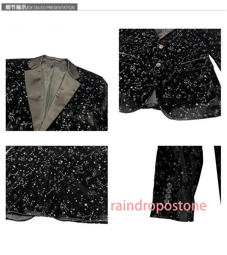 Men’s Spring Slim One Button Sequined Suit Night Club Coat Stage Black Blazer
