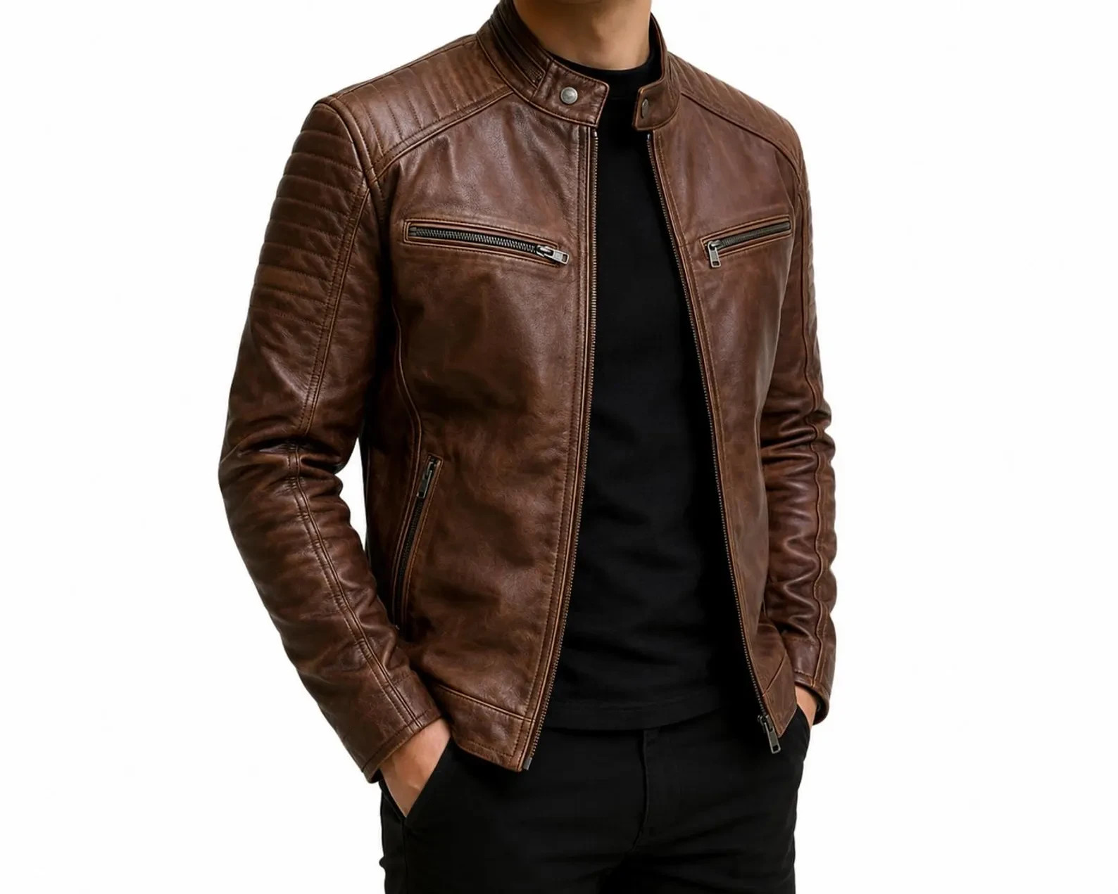 Men’s Handmade Genuine Leather Jacket – Distressed Vintage Inspired Casual Coat