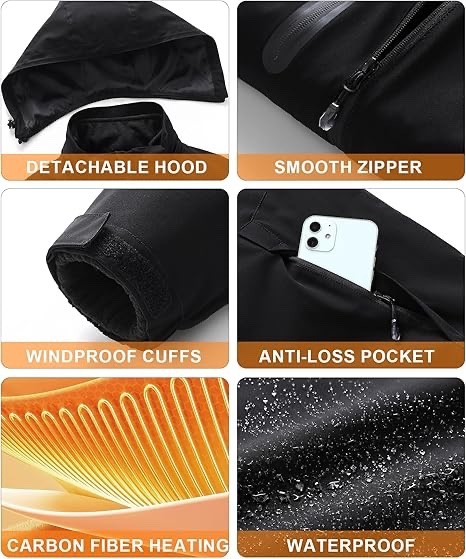 Men’s Heated Jacket with Battery Pack, 10-Zone Electric Heating Jackets Medium