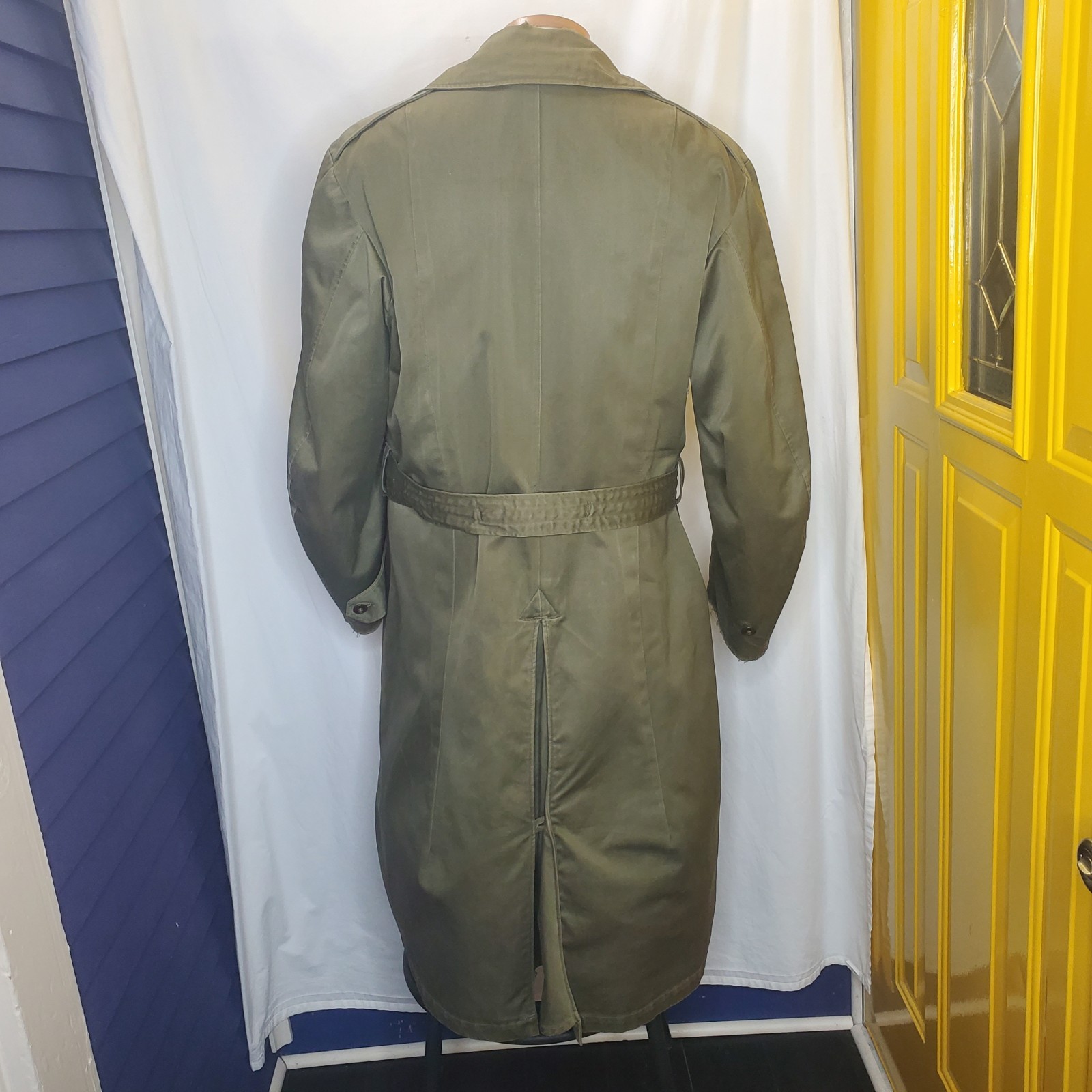 VintageMens Olive All Season Trench Coat Wool With Liner USA Military Gov Coat L