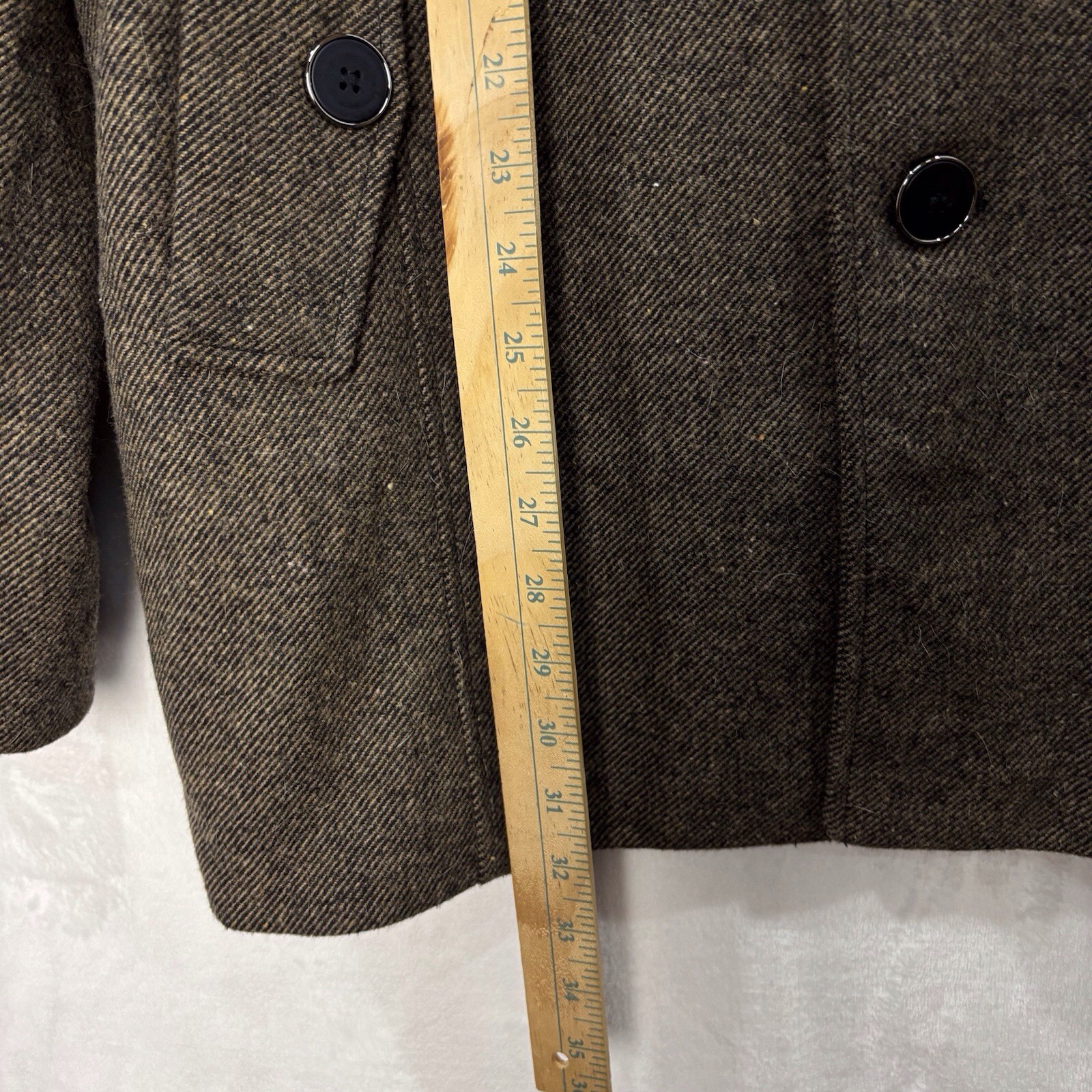 Wantdo Wool Blend Pea Coat Jacket Trench Coat Men L Herringbone Tweed Brown NEW