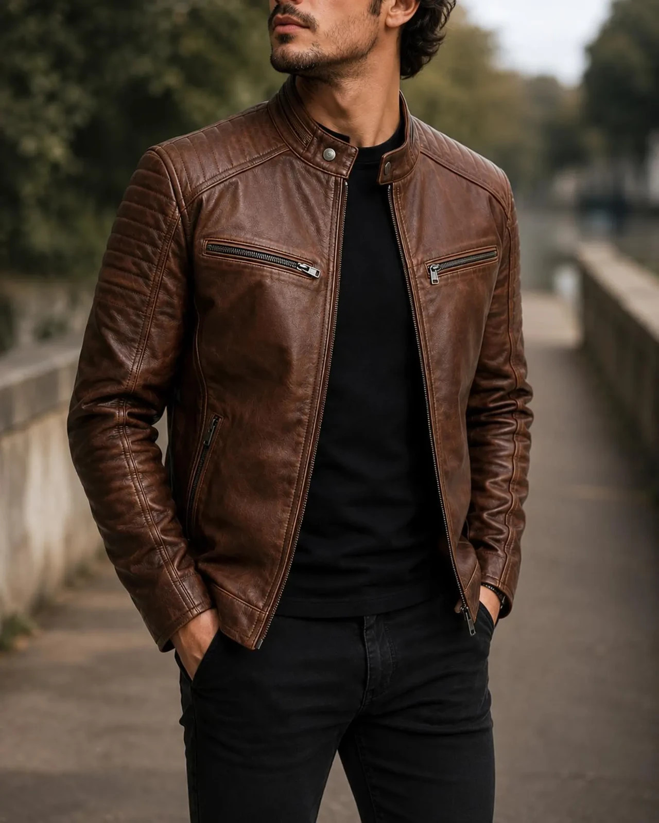 Men’s Handmade Genuine Leather Jacket – Distressed Vintage Inspired Casual Coat