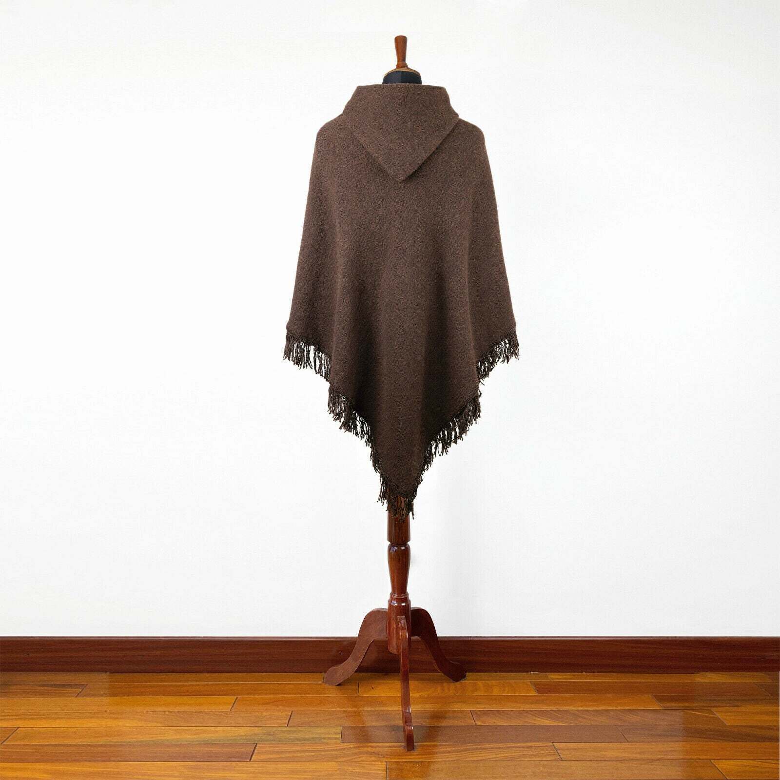 Surfers Poncho with hood and pocket llama wool ALL SEASONS UNISEX – BROWN