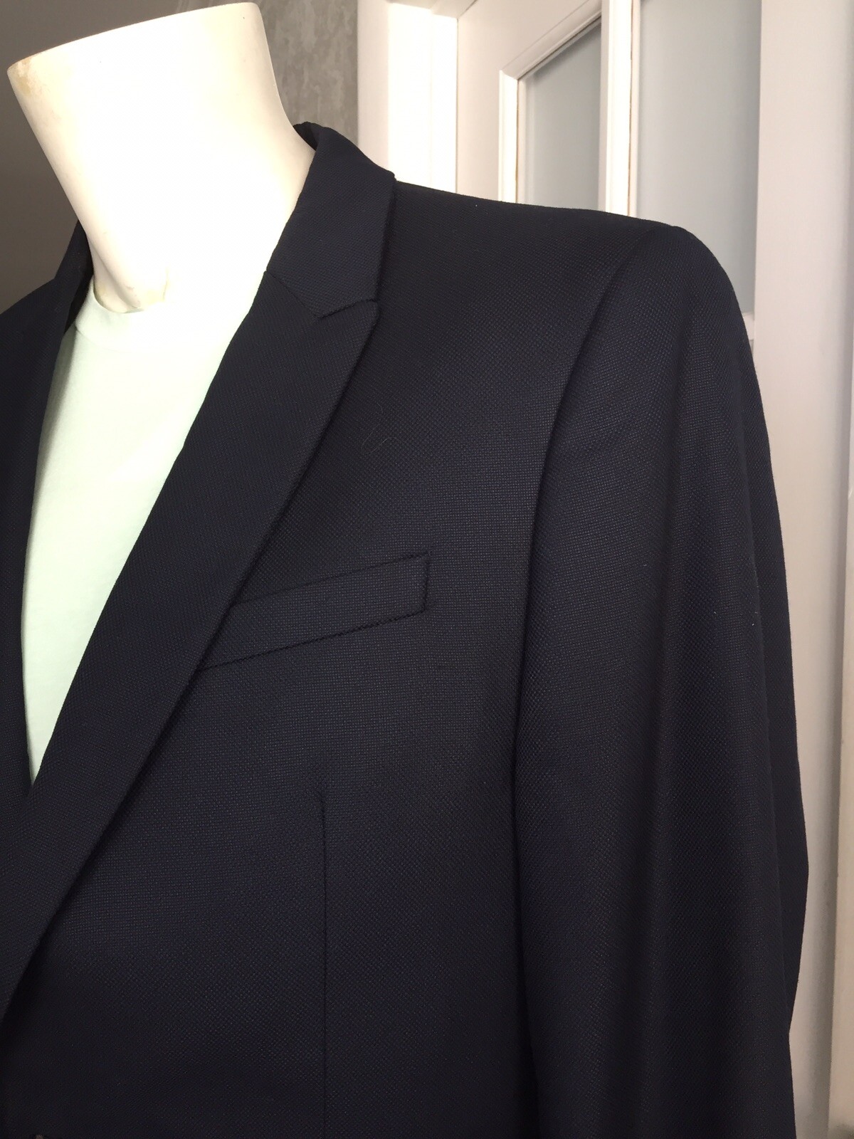ZARA MAN NAVY TEXTURED BLAZER SUIT Lapel Collar Size 42 Long Sleeve O121