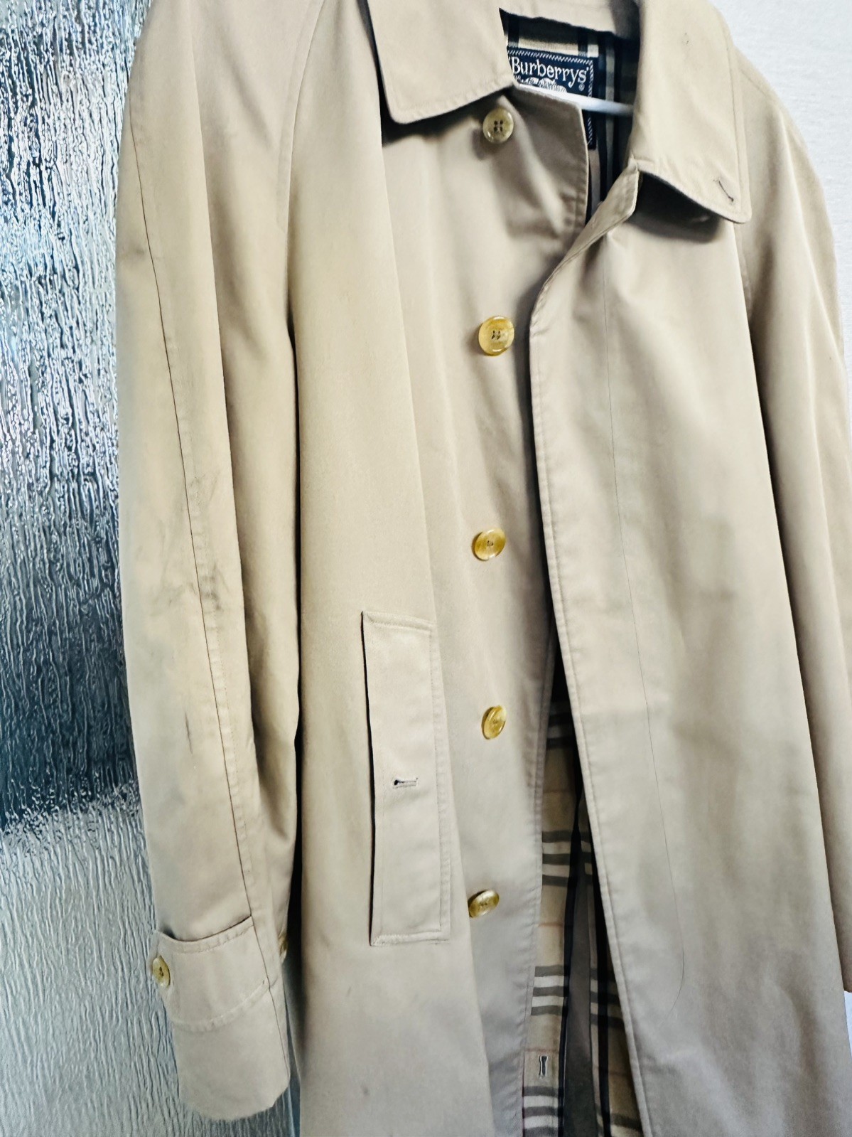 Vintage Burberrys Men’s Beige Trench Mac Coat Made England Nova Check LargeXL