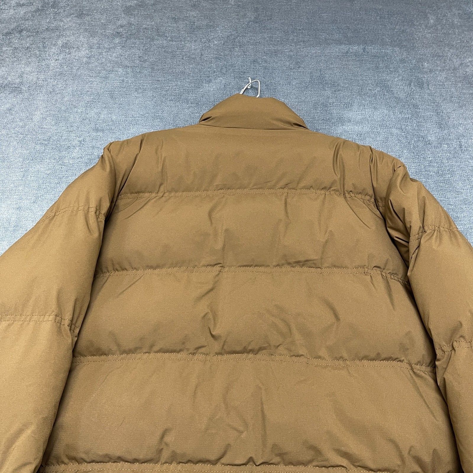 Yanthirteen Puffer Jacket Mens Tan Quilted Mock Neck Snap Front Hiking Outdoor