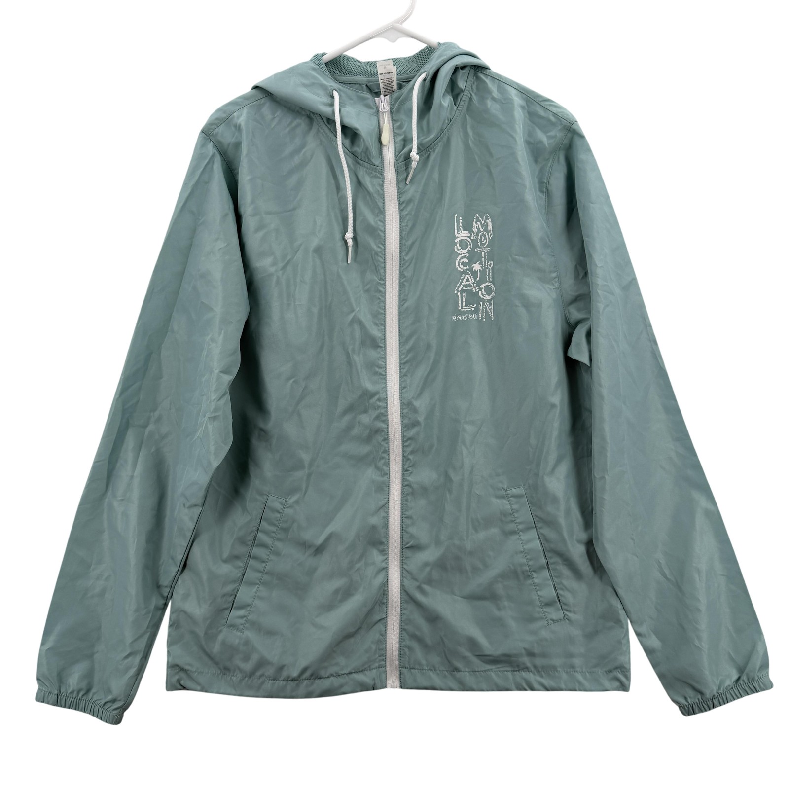 Local Motion Jacket Mens Medium Green Hooded Windbreaker Full Zip Lightweight
