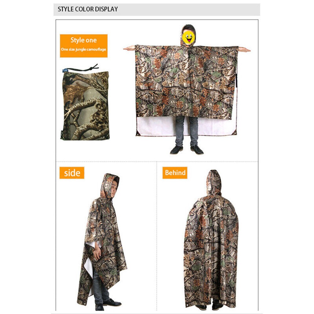 Hooded Ripstop Camo Rain Coat Poncho Military Camping Hiking Rainwear Waterproof