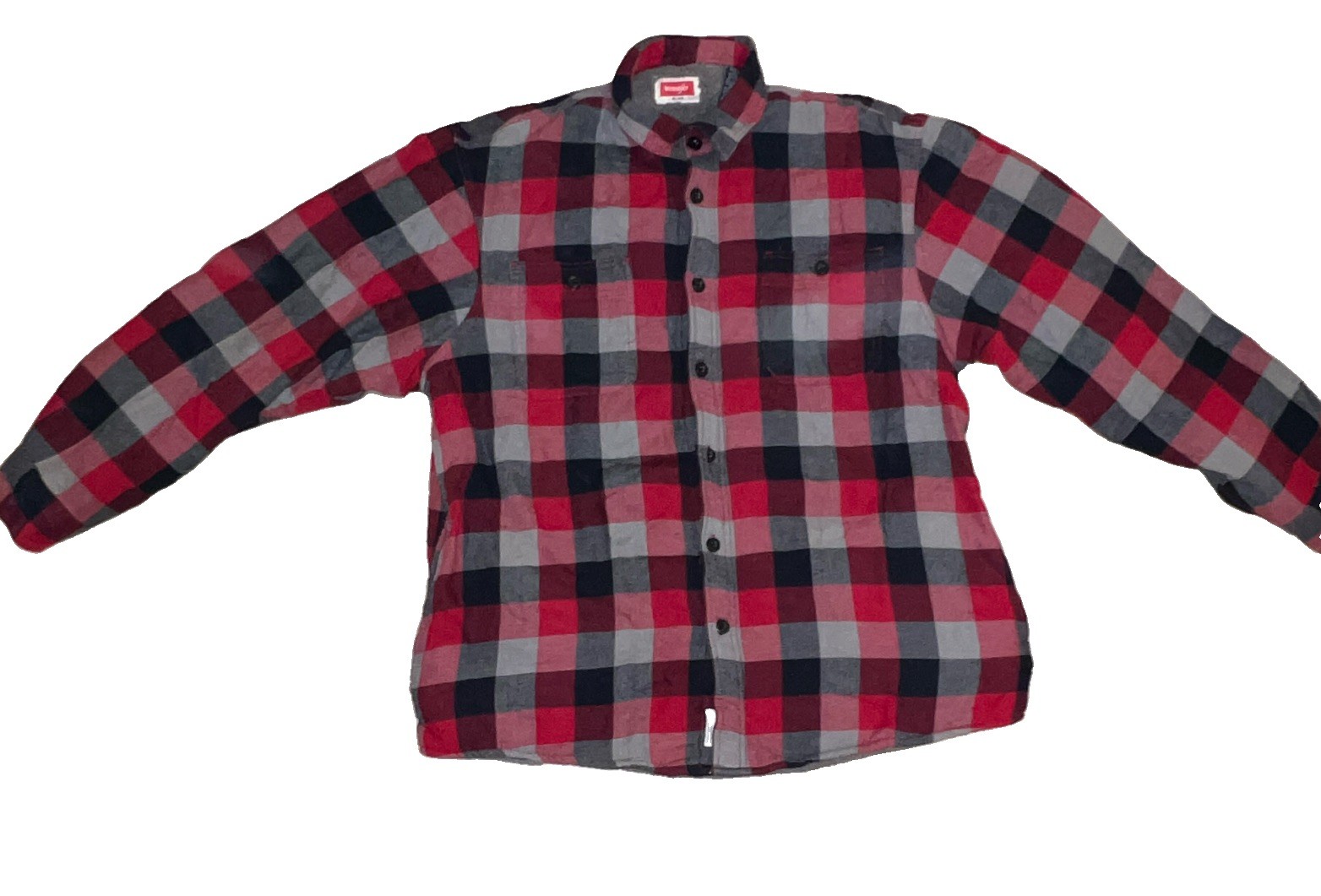 Wrangler Men’s Sherpa Lined Plaid Shacket Jacket Red Black Gray Size L