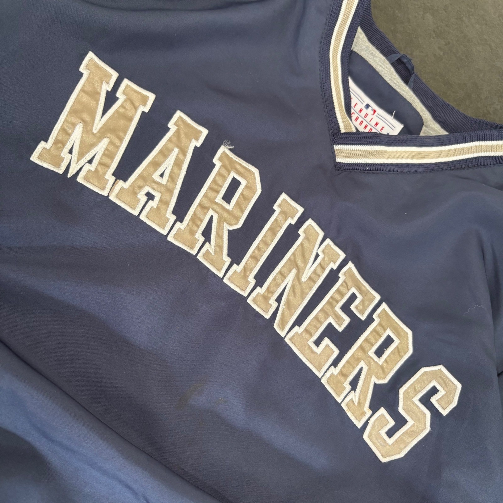 G-III Sports Seattle Mariners MLB V-Neck Windbreaker Pullover Navy Blue Mens M